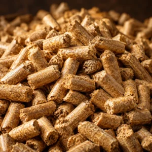 Nahaufnahme zylindrischer Holzpellets